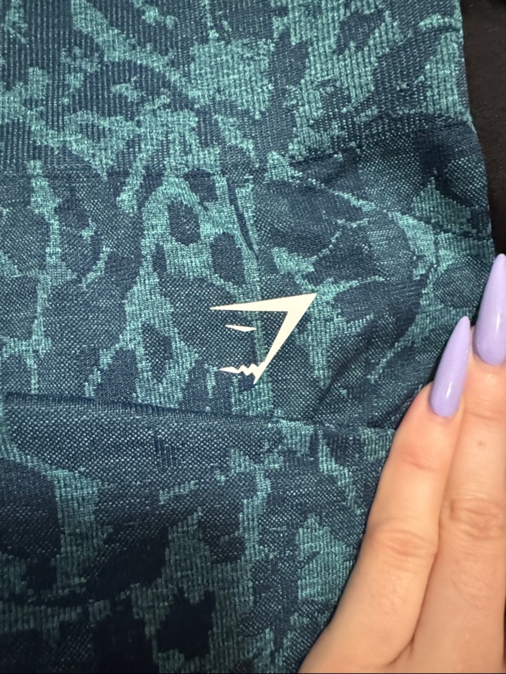 Gymshark Gray and Green Printed High-Waist Bike Shorts - Picture 4 of 5